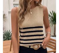 Damen lässiger gestreifter Farbblock-Ärmellos-Rundhals-Strickpullover, elegante Bekleidung/geeignet für alle Jahreszeiten, Layering im Sommer