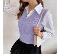 Damen lässiger Kabel-Strickpullunder mit V-Ausschnitt für den Alltag, Herbst