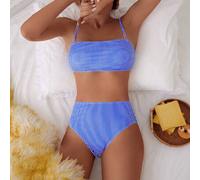 Damen Lässiges, sexy zufälliges Muster gestreiftes Bandeau-Top und High-Waist Bikini-Hose 2-teiliges Badeanzug-Set, Frühlings-/Sommer-Urlaubs-Bikini-S