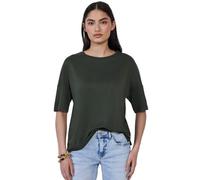 T-Shirt STREET ONE STUDIO, Damen, Gr. 34, grün (desert pine grün), Stoff, 65% Modal, 35% Polyester, unifarben, loose fit normal, Rundhals, abgesteppt, Shirts T-Shirt, aus softem Materialmix (91280518-