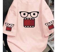 Damen Lässiges, süßes koreanisches Stil T-Shirt mit Brillen Muster - Niedliches Brillen-Muster, rosa Kurzarm Rundhals Sommer Top, geeignet für Mädchen