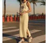 Damen Lässiges Urlaubs- und Reiselangkleid mit Buchstaben- & Kokosnussbaum-Muster