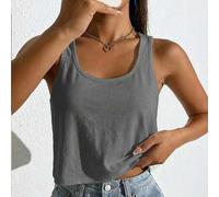 Damen lässiges, weites U-Ausschnitt Crop Tank Top, Dunkelgrau