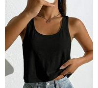 Damen lässiges, weites U-Ausschnitt Crop Tank Top, Schwarz