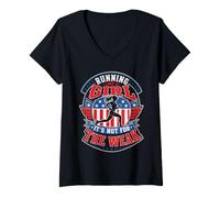 Damen Läuferin Running Like A Girl It's NOT for WEAK Lustiges T-Shirt mit V-Ausschnitt
