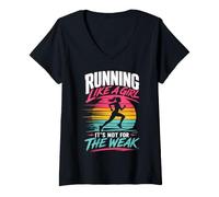 Damen Läuferin Running Like A Girl It's NOT for WEAK Lustiges T-Shirt mit V-Ausschnitt