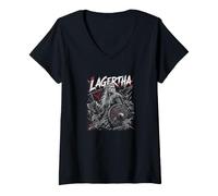 Damen Lagertha Viking Shieldmadens nordische Kampfkriegerin T-Shirt mit V-Ausschnitt