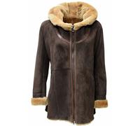 Damen Lammfellmantel Flora mit großer Kapuze in Braun