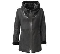 Damen Lammfellmantel Flora mit großer Kapuze in Schwarz