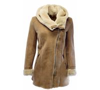 Damen Lammfellmantel Olivia mit großer Kapuze in Sandbeige