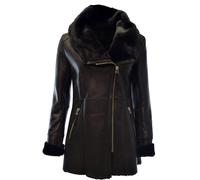 Damen Lammfellmantel Olivia mit großer Kapuze in Schwarz