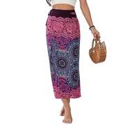 Damen Lang Gedruckter Rock Bohemien Maxirock Verstellbares Riemen Kleid Sommer Strandrock