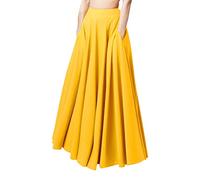 Damen Lang Rock Elegant Maxi Hohe Taille Maxi Rock Vintage A Linie Swing Casual Faltenrock Business Dress Skirt Lang Skaterrock Abendkleid Trachtenrock Mittelalter Retro Maxirock (Yellow, XXL)