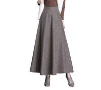 Damen Lang Rock Elegant Maxi Winterrock Plaid Warm Wollrock Hohe Taille Karierter röcke Herbst Elastische Taille Vintage A Linie Casual Midi Faltenrock B Khaki XXXL