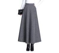 Damen Lang Rock Elegant Maxi Winterrock Plaid Warm Wollrock Hohe Taille Karierter röcke Herbst Elastische Taille Vintage A Linie Casual Midi Faltenrock B Black XXXL