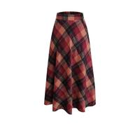 Damen Lang Rock Elegant Maxi Winterrock Plaid Warm Wollrock Hohe Taille Karierter röcke Herbst Elastische Taille Vintage A Linie Casual Midi Faltenrock 889 Red XXL