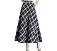 Damen Lang Rock Elegant Maxi Winterrock Plaid Warm Wollrock Hohe Taille Karierter Röcke Vintage A-Linie Winter Röcke Casual Midi Faltenrock