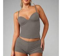 Damen langärmeliges Korsett-Tanktop mit eingebauten Cups, Bustier-Stil strukturiertes Top für den Alltag