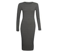 Damen Langärmliges Einfarbig Stretch Bodycon Knielang Midi Kleid Übergröße - Dunkelgrau, Damen, S/M (36/38)