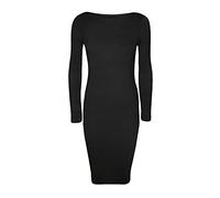 Damen Langärmliges Einfarbig Stretch Bodycon Knielang Midi Kleid Übergröße - Schwarz, Damen, 3XL (52/54)