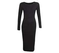 Damen Langärmliges Einfarbig Stretch Bodycon Knielang Midi Kleid Übergröße - Schwarz, Damen, M/L (40/42)