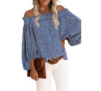 Damen Langarm Bluse schulterfrei Top Shirt Oberteile schulterfrei T-Shirt Pullover lässig langärmelig Bluse Tunika Tops schulterfrei Blusen sexy Oberteile Chiffon Laternenärmel lässiges T-Shirt