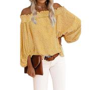 Damen Langarm Bluse schulterfrei Top Shirt Oberteile schulterfrei T-Shirt Pullover lässig langärmelig Bluse Tunika Tops schulterfrei Blusen sexy Oberteile Chiffon Laternenärmel lässiges T-Shirt