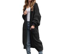 Damen Langarm Elegant Lose Cardigan mit Tasche Strickjacke Grobstrickjacke | Strickcardigan Herbst Winter Lang Strickmantel Wolljacke Leicht Oversize Weste Kaschmir Pullover Freizeit Outerwear Einfarbig