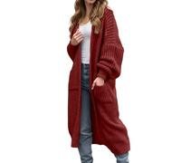 Damen Langarm Elegant Lose Cardigan mit Tasche Strickjacke Grobstrickjacke | Strickcardigan Herbst Winter Lang Strickmantel Wolljacke Leicht Oversize Weste Kaschmir Pullover Freizeit Outerwear Einfarbig