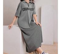Damen Langarm-Hemdkleid mit Buchstaben-Muster