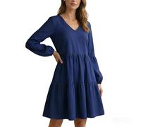 Damen Langarm Kleid V-Ausschnitt Herbst Winter Freizeitkleider Blusenkleid Elegant Einfarbig Midikleid Tunika Faltenkleid Boho Polka Dot Swing Lockere Kleider Strandkleid