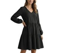 Damen Langarm Kleid V-Ausschnitt Herbst Winter Freizeitkleider Blusenkleid Elegant Einfarbig Midikleid Tunika Faltenkleid Boho Polka Dot Swing Lockere Kleider Strandkleid