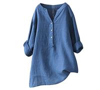 Damen Langarm Leinen - Blusenshirt Damen Elegante Blusen GroßE GrößEn Langarm Longshirt Oversize Vintage Hemdbluse V-Ausschnitt Langarmshirt Tunika BluseSweatshirt Festliche Oberteile