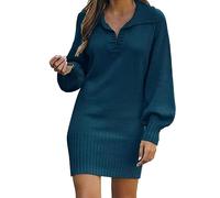 Damen-Langarm-Modischer, Solider Pullover, mittellanges Wollkleid, Strickkleid Strickkleid Sexy (F, XXL)