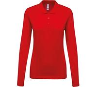 Damen Langarm-Polohemd. Baumwollpiqué - Farbe: Red - Größe: 3XL