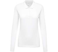 Damen Langarm-Polohemd. Baumwollpiqué - Farbe: White - Größe: XL