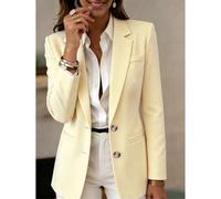 Damen Langarm Revers Knopf Jacke, reguläre Länge gestrickter Stoff leichter Blazer, schafft eleganten und modischen akademischen Stil Gelb