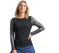 Langarmshirt STREET ONE, Damen, Gr. 38, schwarz (armor grau), Stoff, Oberstoff: 95% Polyester, 5% Elasthan. Futter: 100% Viskose, kariert, normal normal, Rundhals, abgesteppt, Shirts Langarmshirt, mit