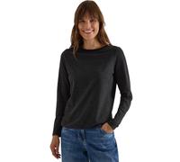 Langarmshirt CECIL, Damen, Gr. L (42), schwarz, Web, 80% Baumwolle, 20% Polyester, gestreift, comfort fit normal, U-Boot-Ausschnitt, abgesteppt, Shirts Langarmshirt, im soften Baumwoll-Mix, Topseller 