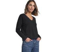 Langarmshirt STREET ONE, Damen, Gr. 46, schwarz, Stoff, 63% Polyester, 34% Viskose, 3% Elasthan, unifarben, normal normal, V-Ausschnitt, abgesteppt, Shirts Langarmshirt, aus softem Materialmix (754869