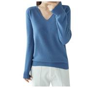 Damen Langarm Strickpullover weicher Wolle Einfarbiger wärmender Damen Sommer Casual Einfarbig T-Shirt - Kurzarm Rundhals Bequem Slim Fit Freizeit Outfit (Navy, L)