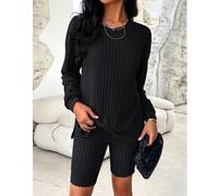 Damen Langarm-Top und Shorts Set Schwarz M Casual Lounge Wear