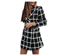 Damen Langarm Wollmantel Anzugversion Mantel Frauen Plaiddruck Elegant Kurz Schlank Mantel Damen Winter Dicke Warme Jacke
