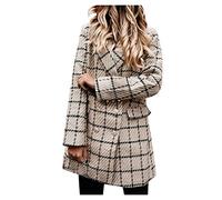 Damen Langarm Wollmantel Anzugversion Mantel Frauen Plaiddruck Elegant Kurz Schlank Mantel Damen Winter Dicke Warme Jacke
