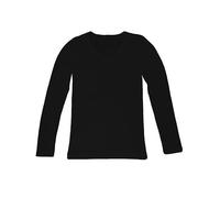 Damen-Langarmshirt aus Wolle und Seide, Langarmshirt für Damen mit Rundhalsausschnitt, umhüllende und bequeme Passform für den Winter, atmungsaktives Wolltrikot für Damen - XS/XXL, Schwarz, Small