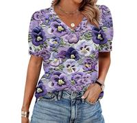 Damen Langarmshirt Baumwolle Polka Dot Top T-Shirt Mit V-Ausschnitt Und Kurzen Ärmeln Aus Leichtem Material Floralen Print Blusen Sommerblusen S