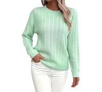 Damen Langarmshirt Damen Strickpullover mit Zopfmuster - Weicher Langarm Sweater Lose Pullover mit Rundhals Herbst Feinstrickpullover Einfarbig S Light Green