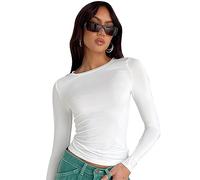 Damen Langarmshirt Y2K Oberteil Crop Top Langarm Slim Fit Basic T-Shirt Einfarbig Rundhals Bluse Tee Teenager Mädchen Casual Sexy Streetwear