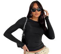 Damen Langarmshirt Y2K Oberteil Crop Top Langarm Slim Fit Basic T-Shirt Einfarbig Rundhals Bluse Tee Teenager Mädchen Casual Sexy Streetwear