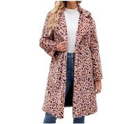 Damen Lange Kunstpelze Jacke Große Größen Leopard Pelzmantel Kuschelig Fellmantel Dicke Warme Kunstfell Mantel Winterjacke Winter Pelzjacke Langarm Wintermantel Lose Felljacke Übergangsjacke
